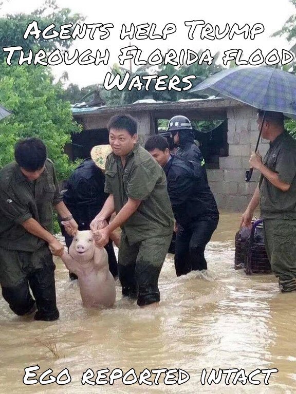 Donald Trumps gets escorted through flood waters after revealing POSOTUS can't swim!