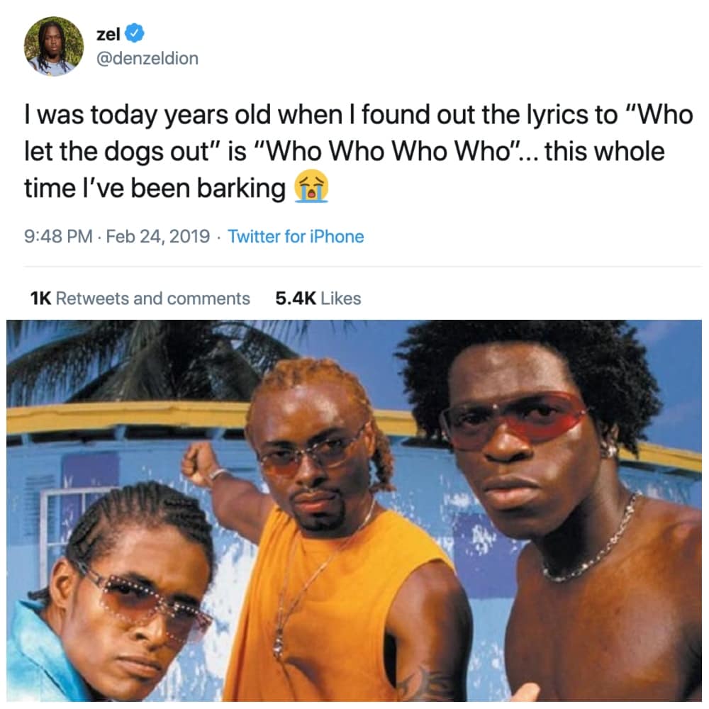 glasses - zel I was today years old when I found out the lyrics to "Who let the dogs out" is "Who Who Who Who"... this whole time I've been barking Twitter for iPhone 1K and
