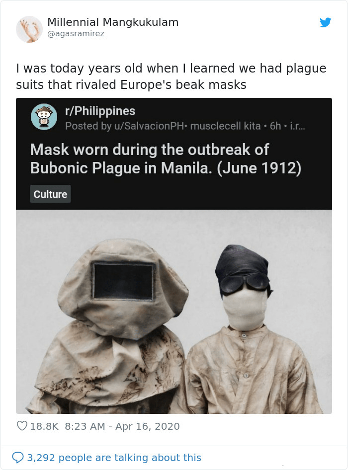 black plague philippines - Millennial Mangkukulam I was today years old when I learned we had plague suits that rivaled Europe's beak masks rPhilippines Posted by uSalvacionPH musclecell kita 6h.i.r... Mask worn during the outbreak of Bubonic Plague in Ma