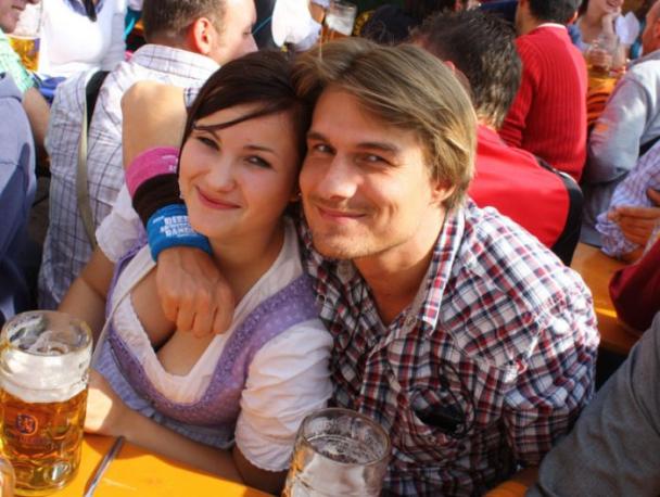 Hot girl at Oktoberfest with her boyfriend