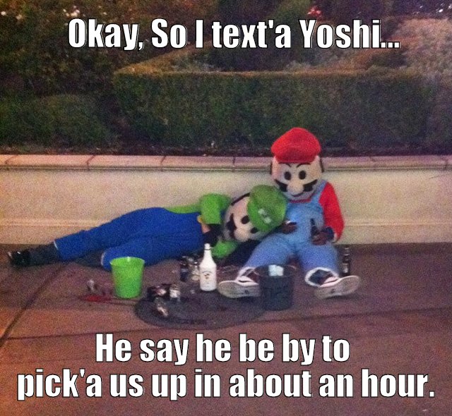 Drunk Mario and Luigi need a ride home