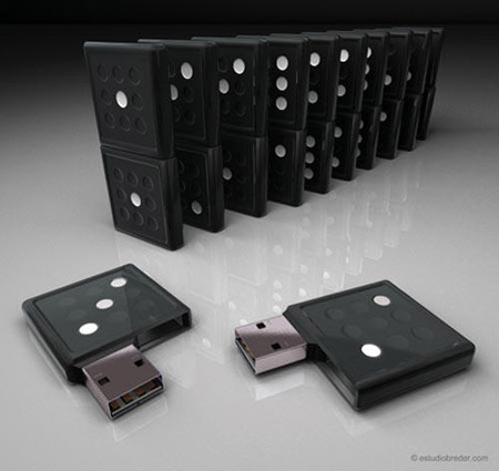 Check out this Domino USB thumb drive from designer Marcos Breder.Disguised as a domino piece, and each dot on the domino is 1GB of memory used..Source