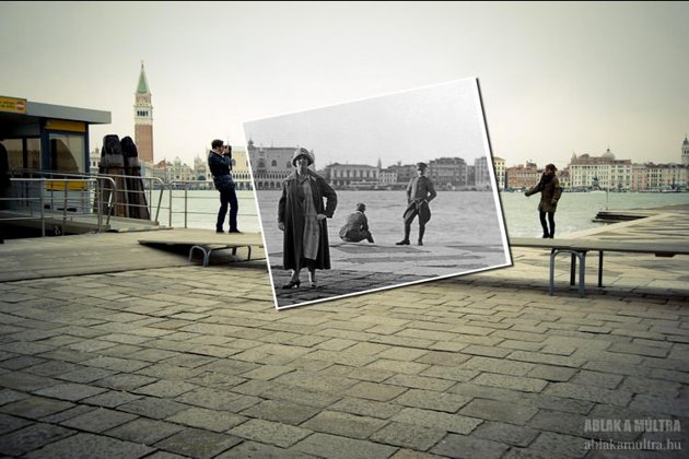 Most of the pictures are set in Budapest, Hungary, where Zoltan lives. And some, like this one, from Venice, Italy, in 1935 and in 2011.