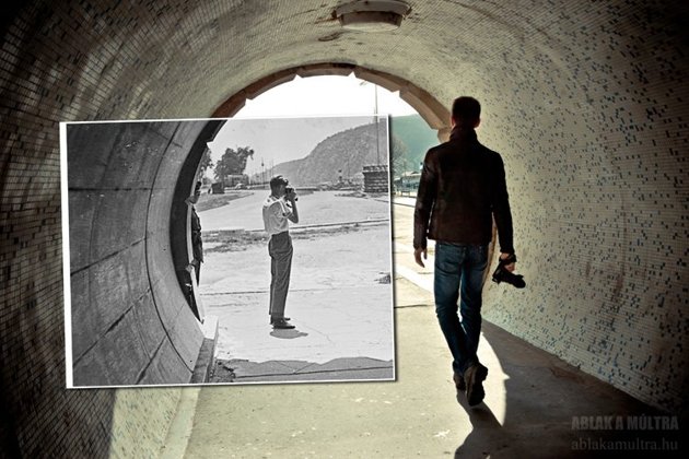 A self-portrait in a tunnel, taken in 2013, with a ghost from the past, taken in 1963.