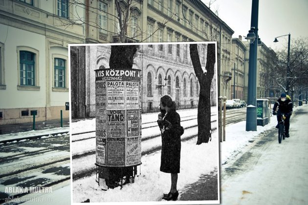 Here, a woman reads flyers in 1935 the area around her, photographed in 2013, looks nearly unchanged.