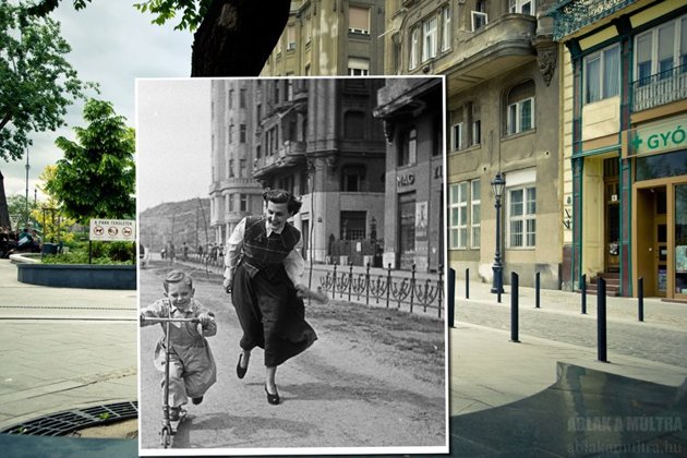 The mother and child from 1948 seem to be playing in a street from 2013.