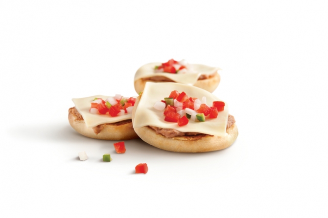 Mexico - McMollette: English muffins, refried beans, cheese, and salsa