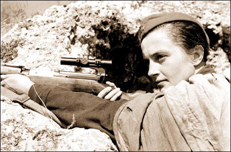 5 Lyudmila Pavlichenko  309 Confirmed KillsHer first 2 kills were made near Belyayevka using a Mosin-Nagant bolt action rifle with a P.E. 4-power scope. The first action she saw was during the conflict in Odessa. She was there for 2 and a half months and notched 187 kills. When they were forced to relocate, she spent the next 8 months fighting in Sevastopol on the Crimean Peninsula. There she recorded 257 kills and for this feat she was cited by the Southern Army Council. Pavlichenkos total confirmed kills during WW2 was 309. 36 of those were enemy snipers.