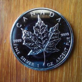 1 Oz silver coin. Canada mints one of the purest coins in the world, at 99.99 percent purity.