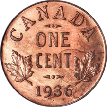 1936 dot cent, Canada's rarest coin. One of these guys sold for 402,500 dollars at a New-York auction in 2010.