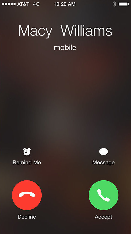 On other occasions when you receive a call, you'll see this dual button graphic, with the option to decline a call.