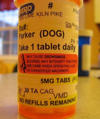 Use care when operating a car (...) (on a bottle of dog's pills)