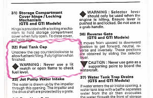 Never use a lit match or open flame to check fuel level (found on a jetsky user manual)