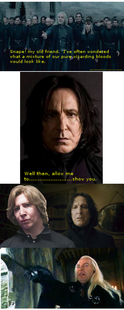 Funny meme about Snape and Lucius Malfoy's bundle o' joy.