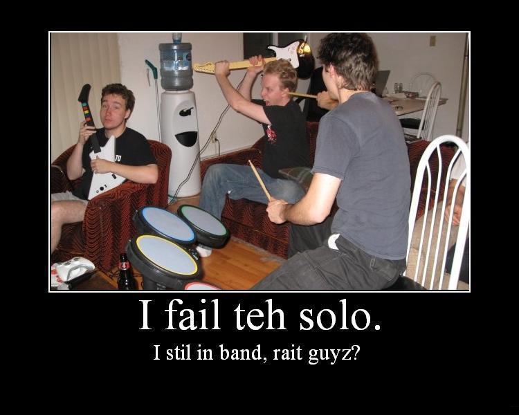 Demotivational poster with a rock-band group