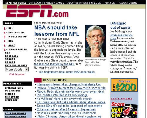 This is what ESPN.com looked like in 1998