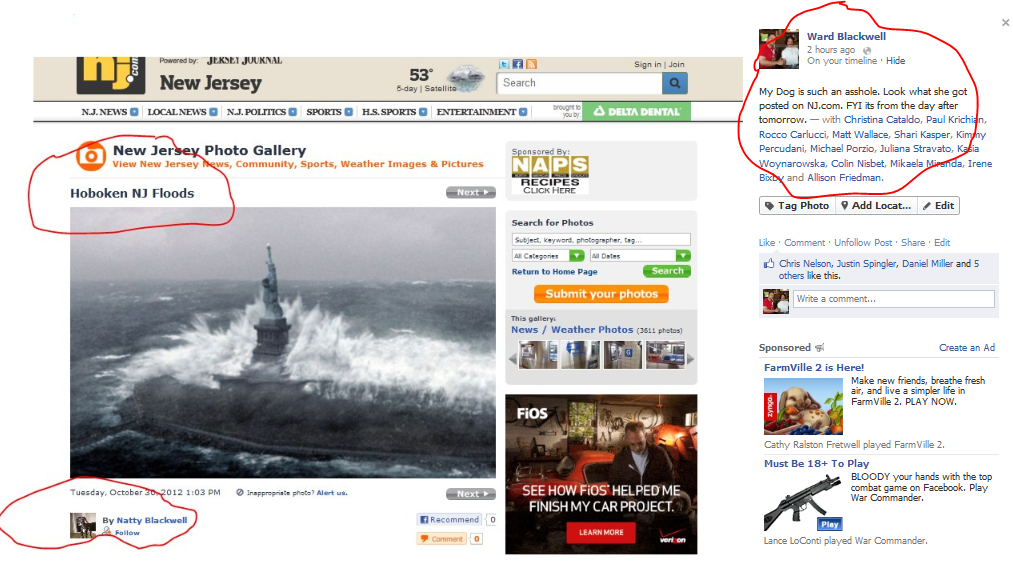 Facebook Win / NJ.com Fail  Hoboken NJ Flood from Hurricane Sandy