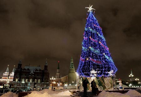 Moscow celebrates Christmas according to the Russian Orthodox calendar on Jan. 7. For weeks beforehand, the city is alive with festivities in anticipation of Father Frost's arrival on his magical troika with the Snow Maiden. He and his helper deliver gifts under the New Year tree.