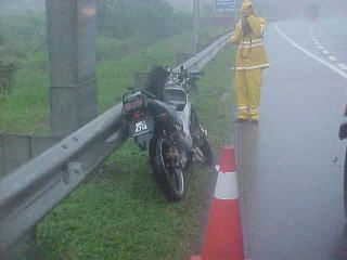 Motorcycle accident in the rain