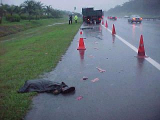 Motorcycle accident in the rain