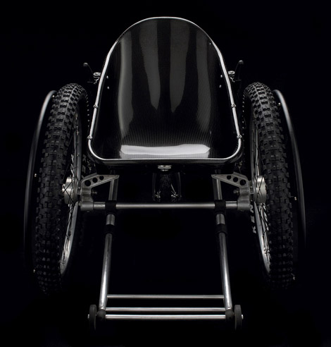 Sleek black off-road wheelchair.