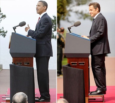 One of French President Sarkozys many tricks to hide his short height