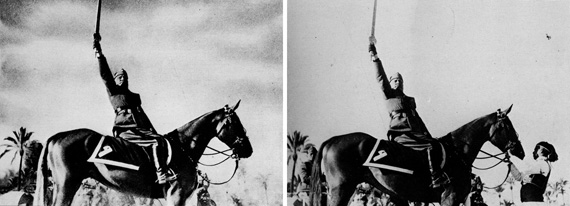 Mussolini covers up his poor horse handling
