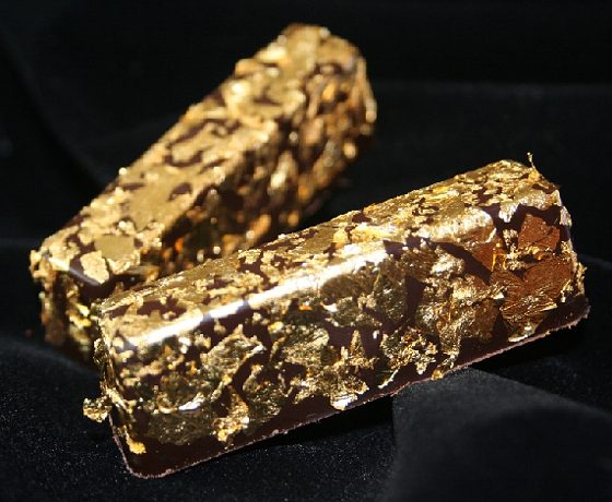 Gold covered chocolate bar