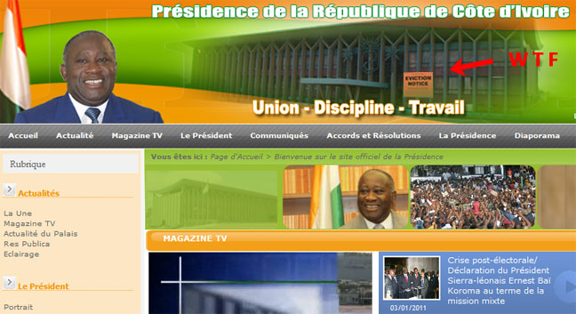 Gbagbo's ducking of his eviction has surfaced on his website.