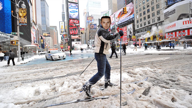 More snow in the Northeast. Times Square turned into a ski resort.