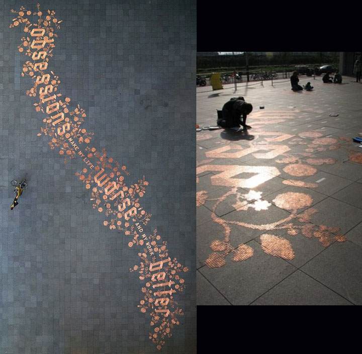 Street art made with pennies
