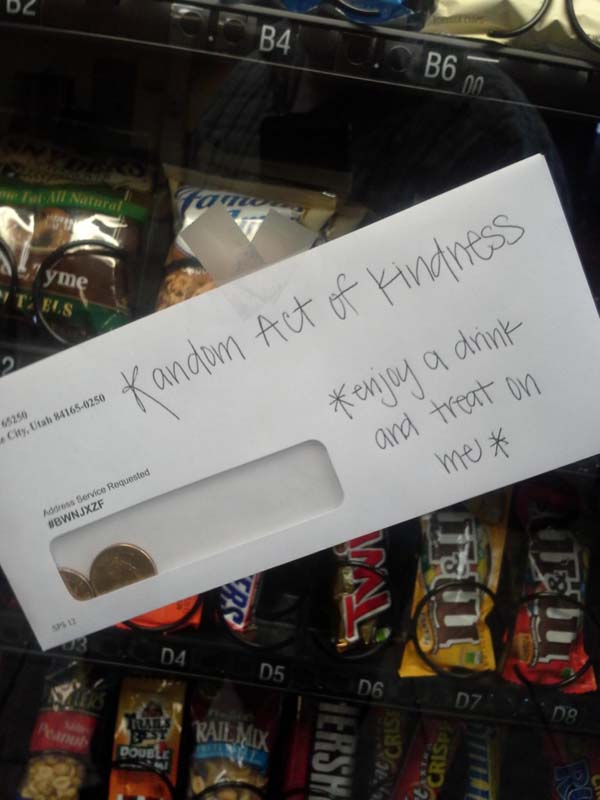 Random stranger left money on a vending machine for someone to buy themselves a treat.
