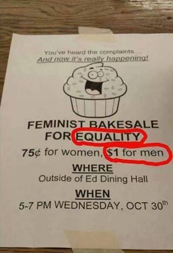equality sale - You've heard the complaints... And now it's really happening! Feminist Bakesale For Equality 75 for women, $1 for men Where Outside of Ed Dining Hall When 57 Pm Wednesday, Oct 30th