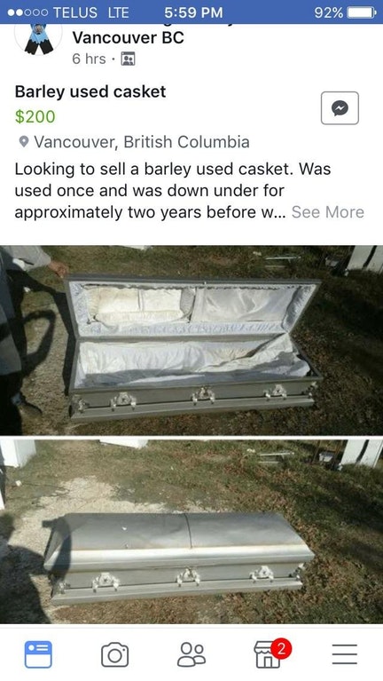 Barely used. It's only been buried in the  ground with a rotting corpse for 2 years