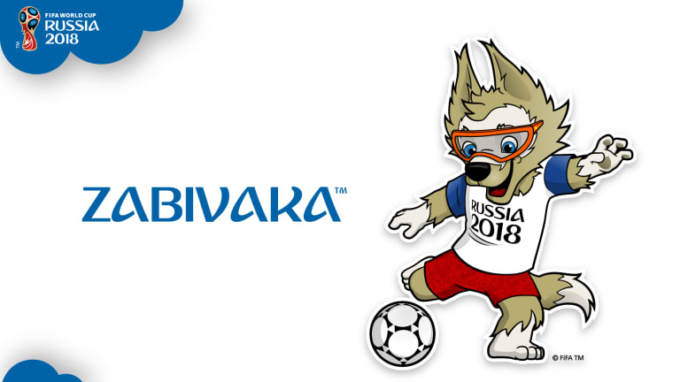 ... and the official mascot, Zabivaka. Don't ask me why he's wearing a ski mask to play soccer.