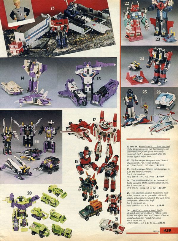 sears catalog transformers - 25 26 22 thru 24. Kon f rom the Land of the r e verminators. Die Cast metal and plastic parts intricately designed Each is approximately 8 to 8 inches ich in robot form. 22. Triplechunger Wargon forms 3 insect attack robots. F