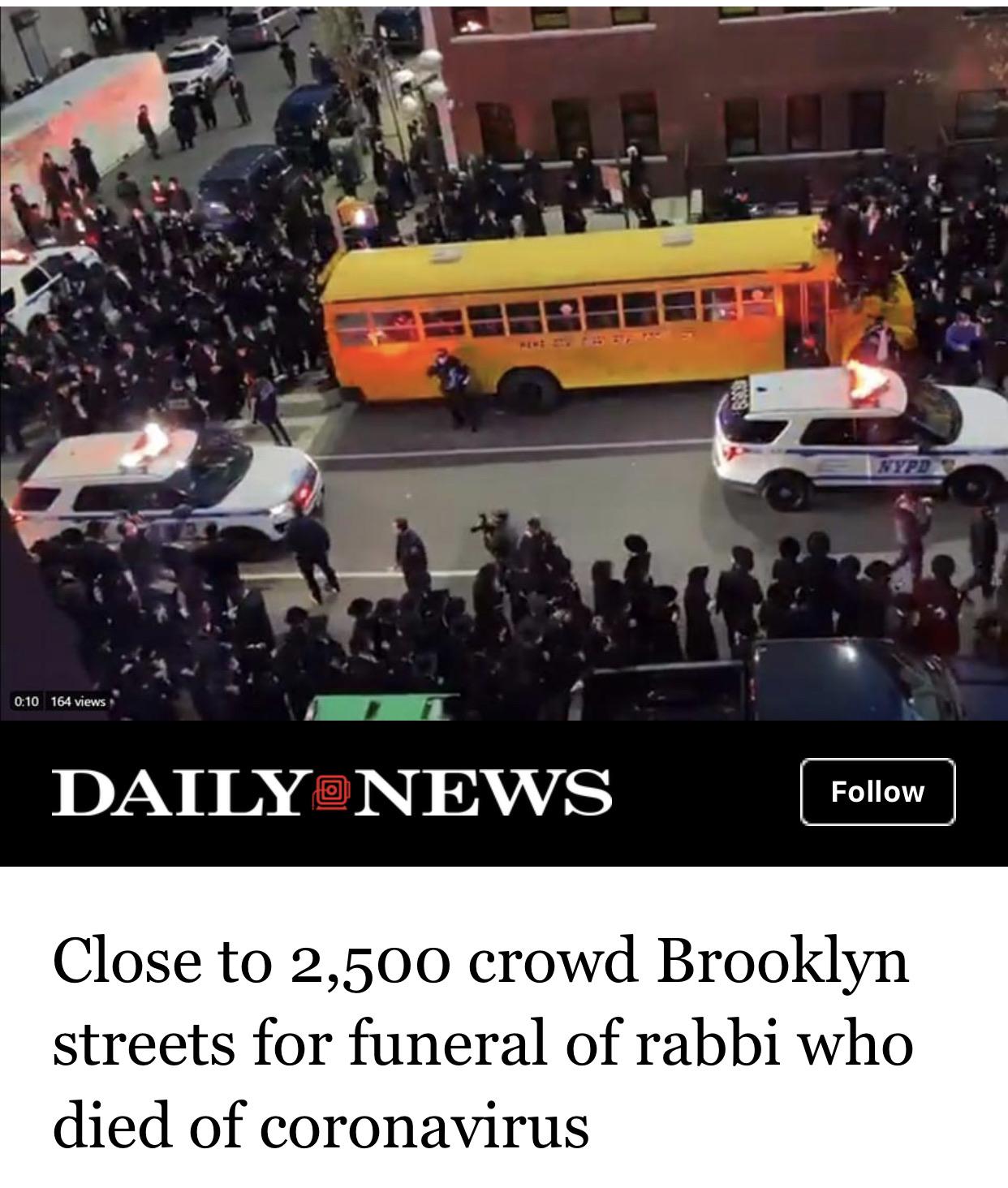 nyc jewish funeral - Spd 164 views Daily News Close to 2,500 crowd Brooklyn streets for funeral of rabbi who died of coronavirus