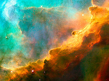 The Perfect Storm, a small region in the Swan Nebula, 5,500 light years away, described as 'a bubbly ocean of hydrogen and small amounts of oxygen, sulphur and other elements'.