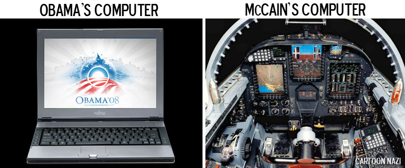 Barack Obama has put out an ad that simply reminded us John McCain cannot use a computer. Well, guess what ...Barack cannot land a jet plane on an aircraft carrier at night.