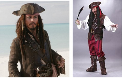 4.) Capt. Jack Sparrow - This isn’t just a pirate outfit, it’s the official Jack Sparrow pirate outfit.  Unless you are Johnny Depp, just stick with plain ol’ pirate
