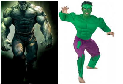5.) Hulk - Now we finally know the reason the Hulk is so pissed off, he has the worst Halloween costume on the planet. And flesh colored hands and feet.