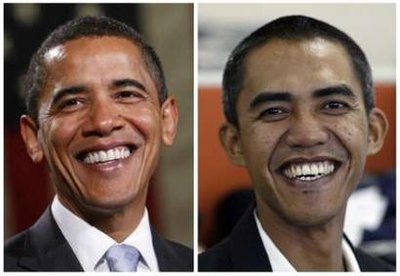 Obama and his Indonesian look-a-like photographer Ilham Anas.