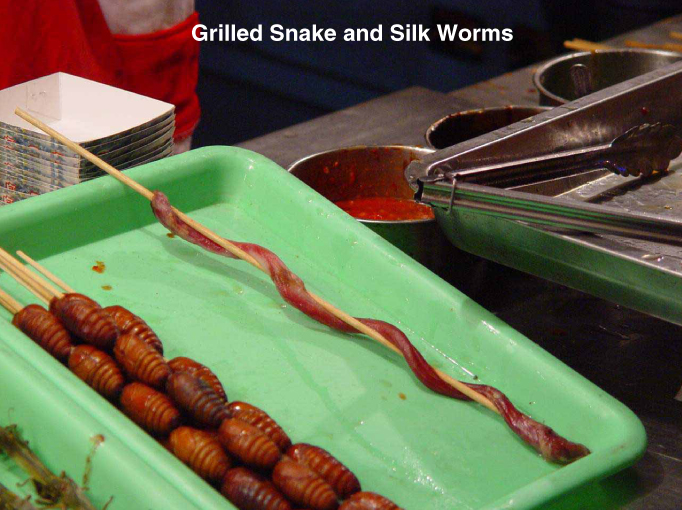 Grilled Snake and Silk Worms