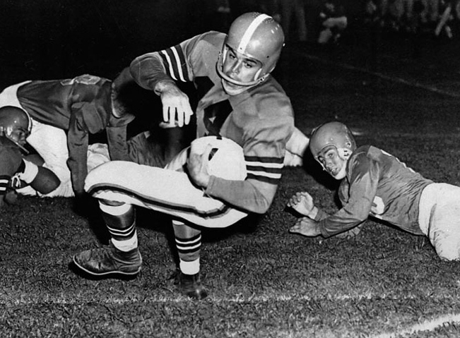 Otto Graham guided the Cleveland Browns to 10 titles in 10 years from 1946-1955. He then retired with 23,584 passing yards and 174 TDs.