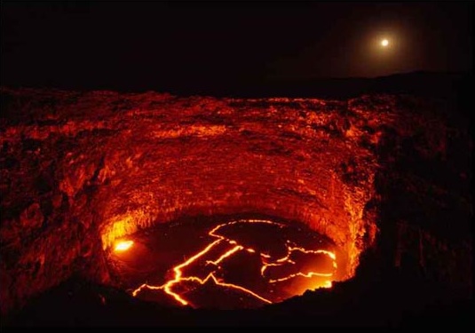 a lava lake in the Erteale Volcano in Ethipoia