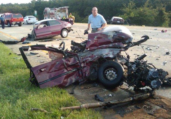 This was a Honda Civic. This happened this morning in Arkansas. You would think with that kind of damage that it was hit by an 18 Wheeler but it was actually hit by a Honda Accord. Thus the reason I will always drive a Truck or SUV.