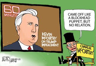 trump mccarthy cartoons - Minute Came Off A Blockhead Puppet. But No Relation. Kevin Mccarthy On Trump Impeachment Chares Mecaktim