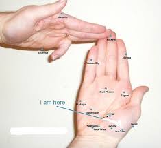 We point to our hand showing where we are from.