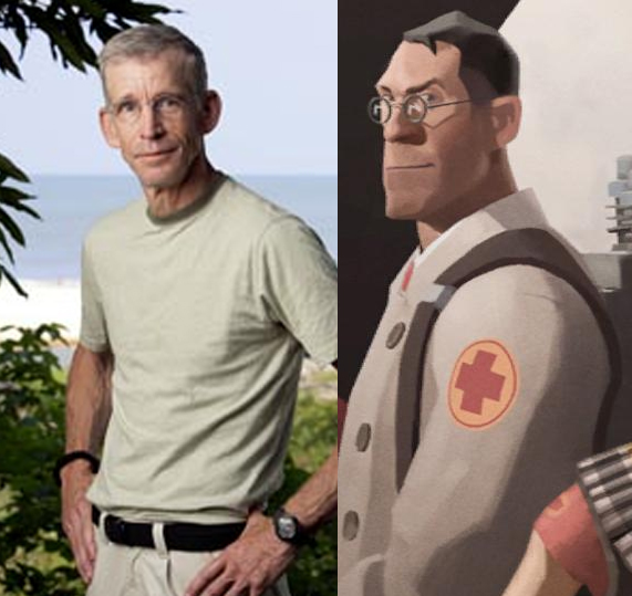 Team Fortress 2 Medic looks like Bob from Survivor: Gabon