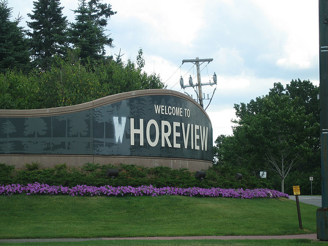 This happened in a town called Shoreview, located in the twin cities of minnesota, vandals removed the large S and created a new name, Whoreview! 